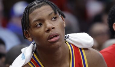 Ace Bailey #4 looks on during the first half of the mens 2024 McDonald's All American Game...