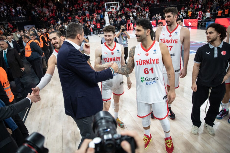 LA Lakers and Boston Celtics rivalry renewed? President of the Turkish Basketball Federation (TBF), Hidayet Turkoglu celebrates the victory after the FIBA EuroBasket 2025 Qualifiers Group B match between Turkey and Hungary at the Basketball Development Centre in Istanbul.