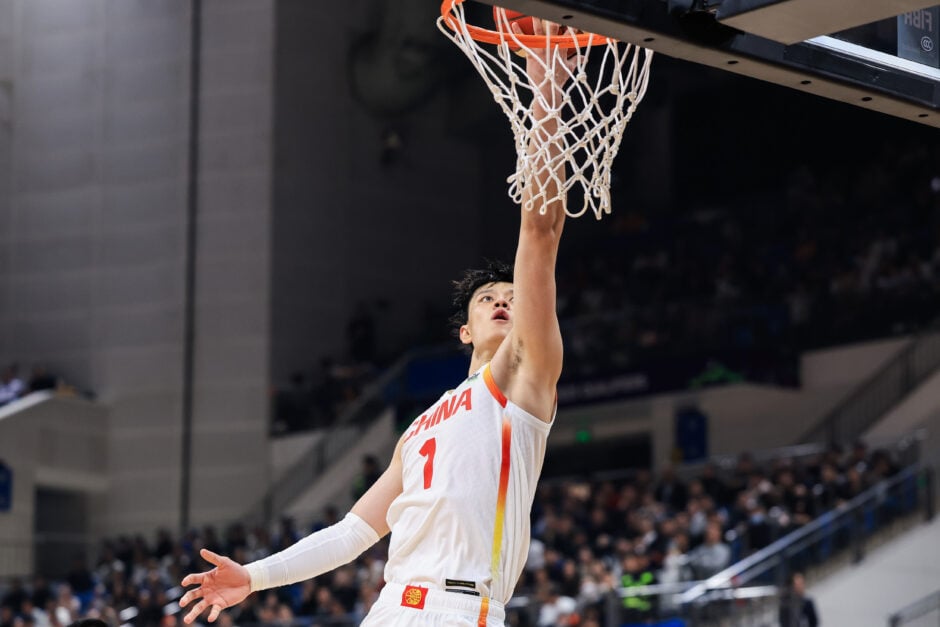 Zeng Fanbo #1 of Team China goes for the basket during the FIBA Asia Cup 2025 Qualifiers 1st Round Group C match between China and Guam.