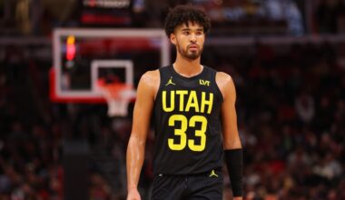 Johnny Juzang #33 of the Utah Jazz