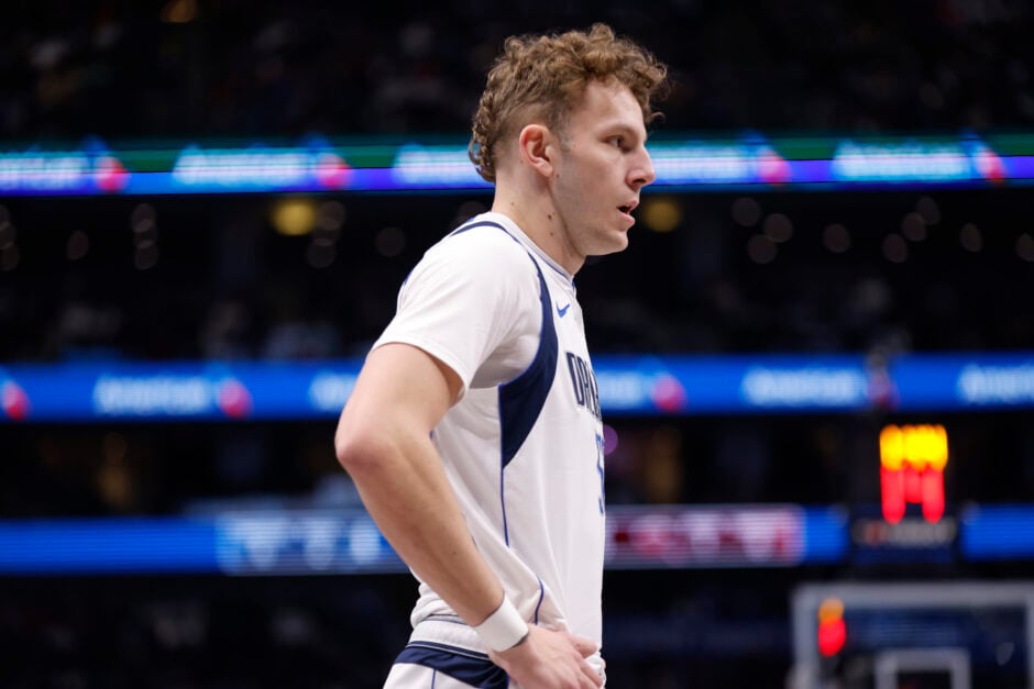 Kylor Kelley #50 of the Dallas Mavericks takes the court against the Miami Heat during the game at American Airlines Center.