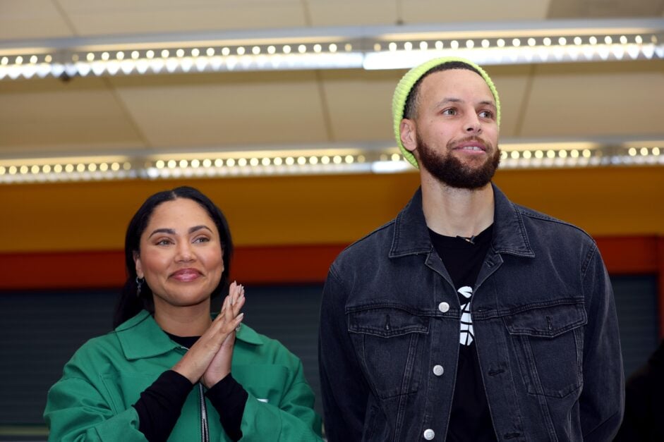 Stephen Curry and Ayesha Curry attend Eat, Learn, Play event at East Oakland Pride Elementary School.