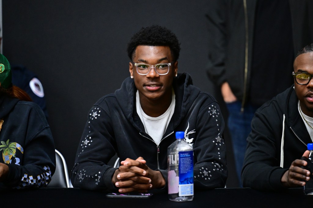 Bryce James attends the game between the South Bay Lakers and the Santa Cruz Warriors on March 24, 2025 at UCLA Health Training Center in El Segundo, California. 