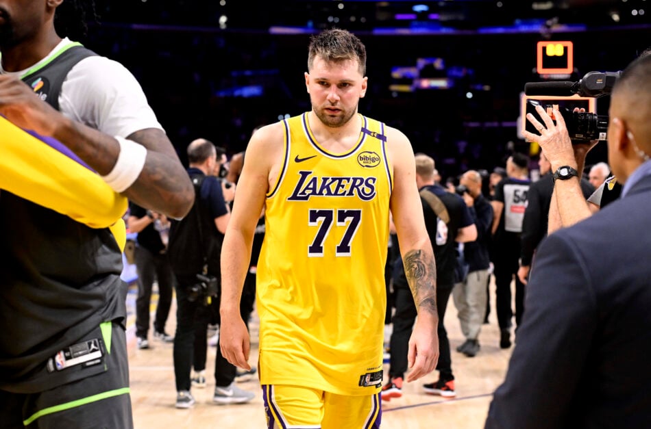 Los Angeles Lakers superstar guard Luka Doncic after getting eliminated by the Minnesota Timberwolves in the 2025 Playoffs.
