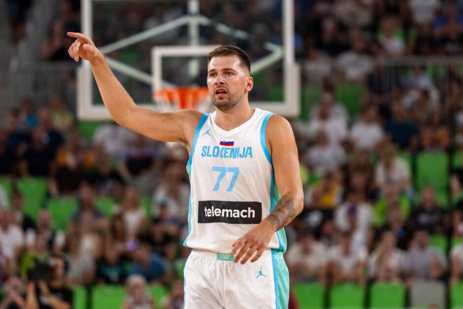 Luka Doncic points, playing for Slovenia