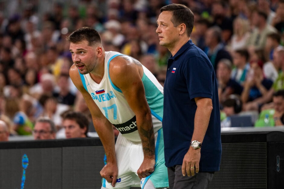 Luka Doncic with Slovenia coach Aleksander Sekulic