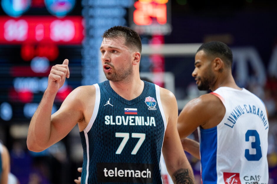 Luka Doncic plays during the FIBA EuroBasket match between France and Slovenia.
