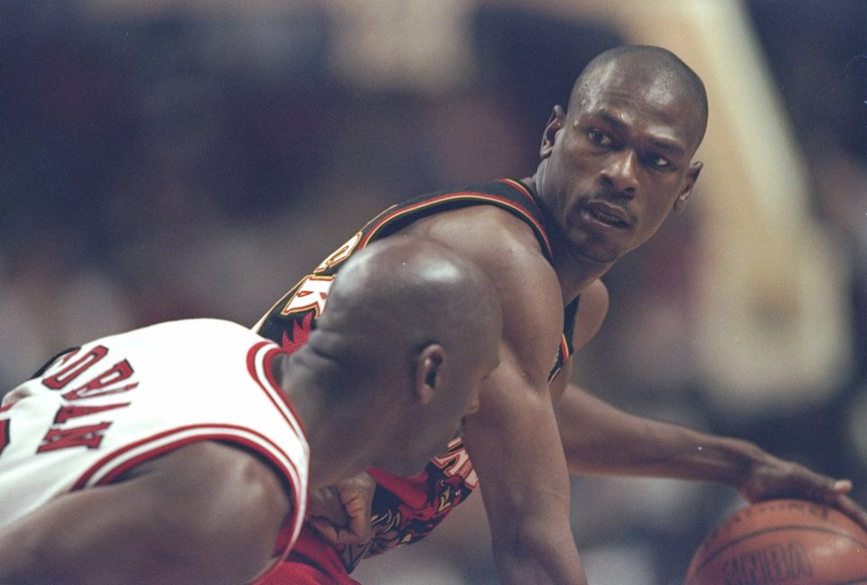 Blaylock (right) is an NBA All-Star who led the league in steals for consecutive years