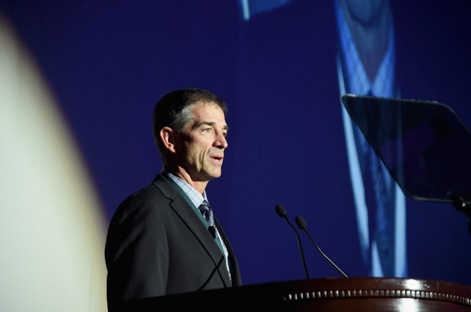 Former Utah Jazz player John Stockton speaks onstage during the 30th Annual Great Sports Legends Dinner to benefit The Buoniconti Fund to Cure Paralysis at The Waldorf Astoria on October 6,