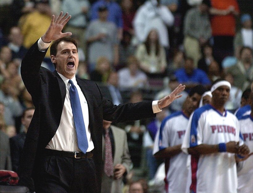 Detroit Pistons' head coach Rick Carlisle shouts instructions during the second half against the Toronto Raptors.