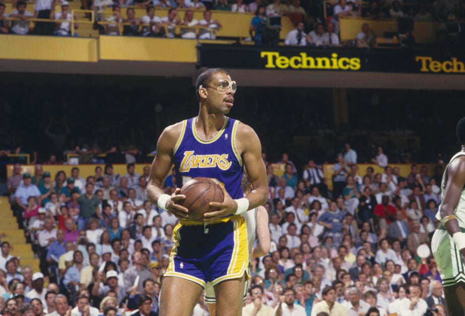 Kareem Abdul-Jabbar, a legendary Los Angeles Lakers player and scorer during the 1987 NBA Finals.