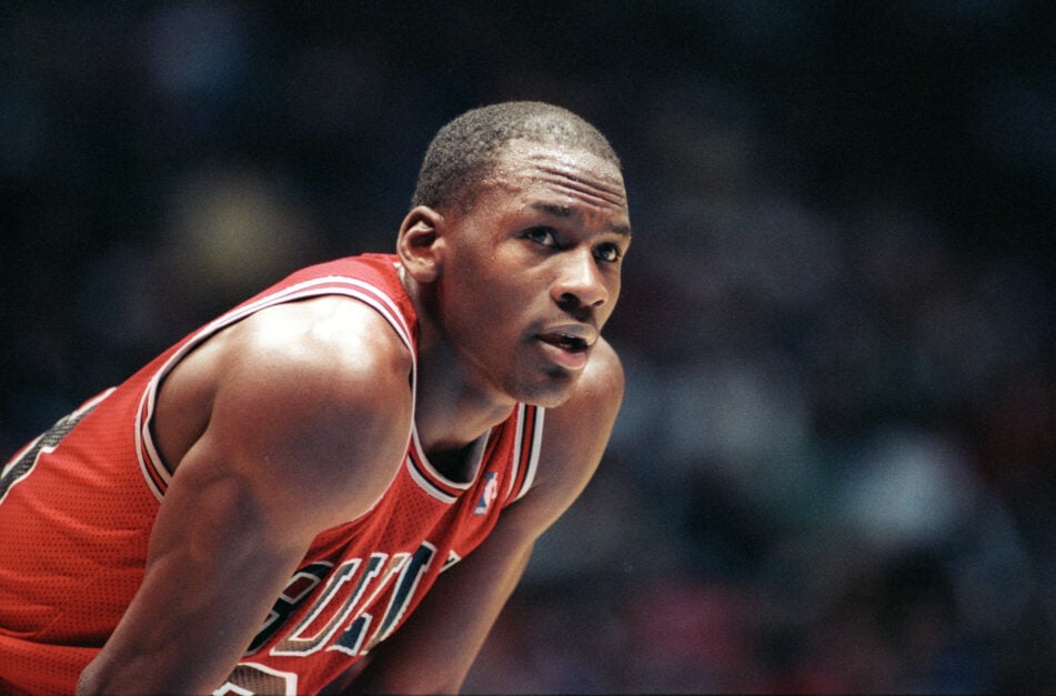 Michael Jordan playing for the Chicago Bulls in the 1980s.