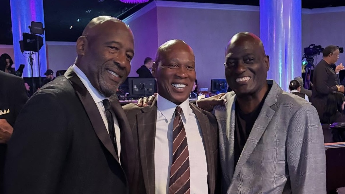 James Worthy with Michael Cooper and Byron Scott at the Harold and Carole Pump Foundation Celebrity Dinner