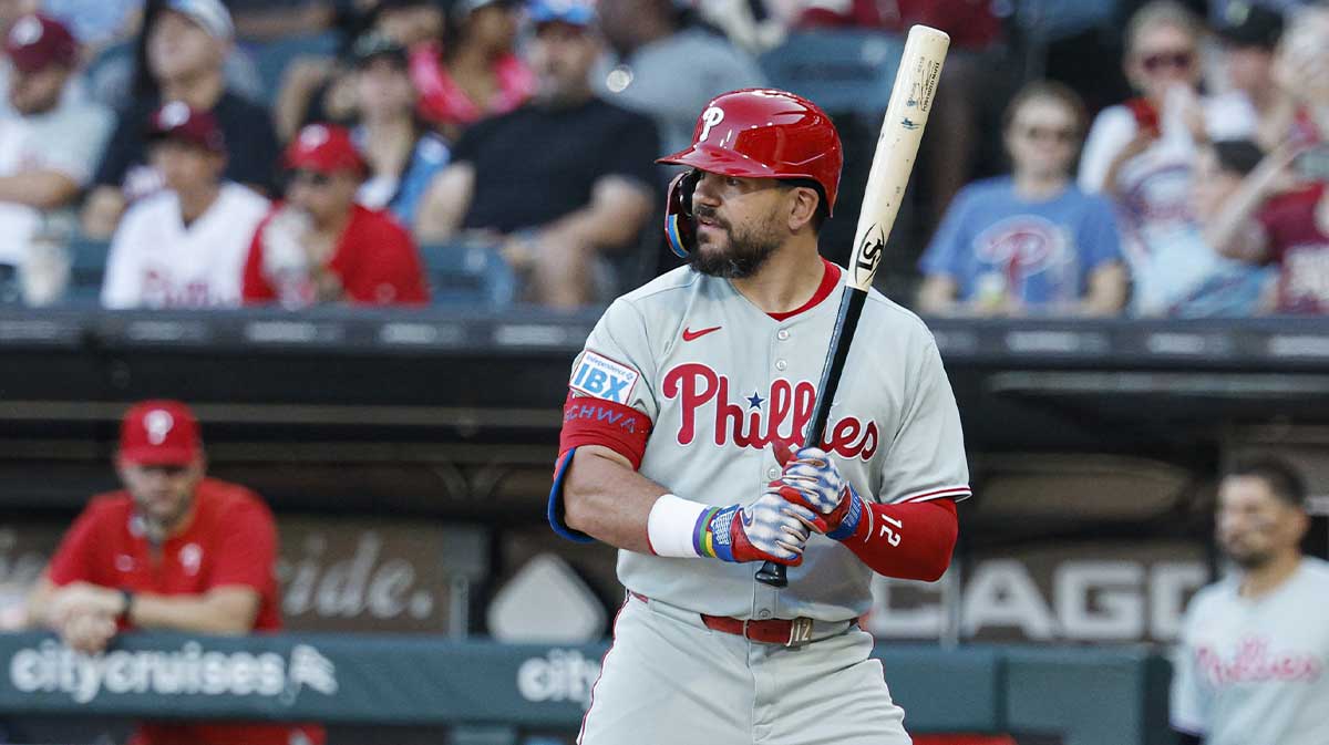 Illinois, USA; Philadelphia Phillies designated hitter Kyle Schwarber (12) bats against the Chicago White Sox during the first inning at Rate Field.