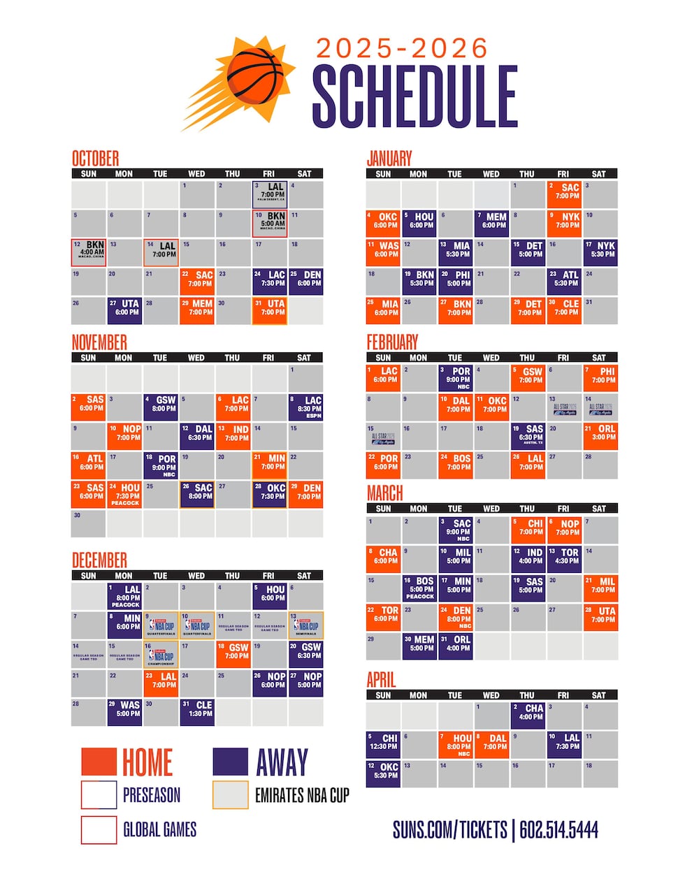 The Phoenix Suns announced their 2025-26 schedule on Thursday.