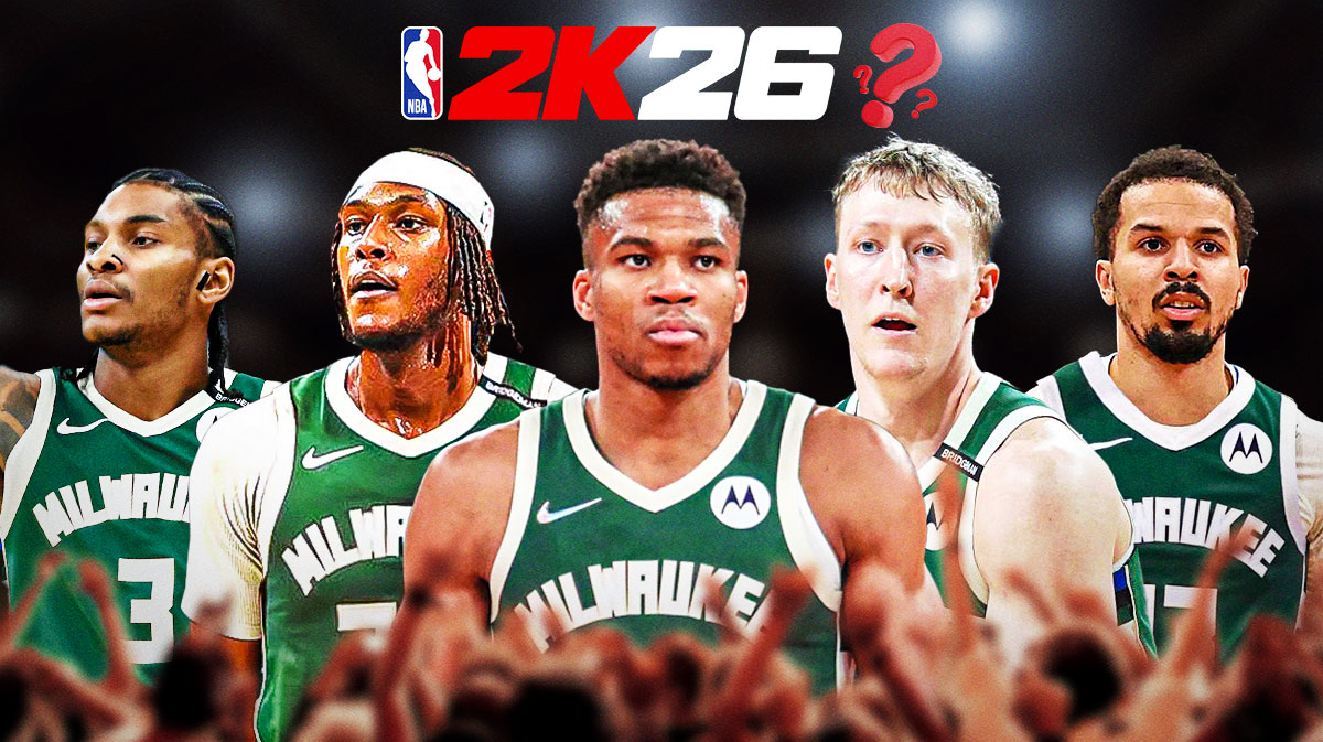 Anthony Davis, Kyrie Irving, Cooper Flagg, Dereck Lively II and Klay Thompson in Mavericks jersey with 2k26 logo at the top with a question mark? Dallas Mavericks NBA 2K26 ratings that are 100% wrong