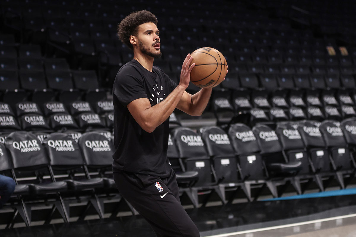 Brooklyn Nets forward Cameron Johnson (2) warms up prior to the game against the Utah Jazz at Barclays Center. 