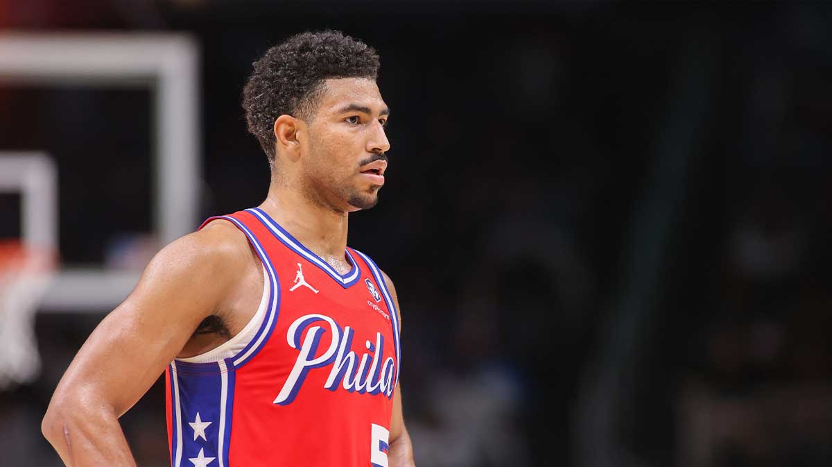 Philadelphia 76ers guard Quentin Grimes (5) in action against the Atlanta Hawks in the third quarter at State Farm Arena.
