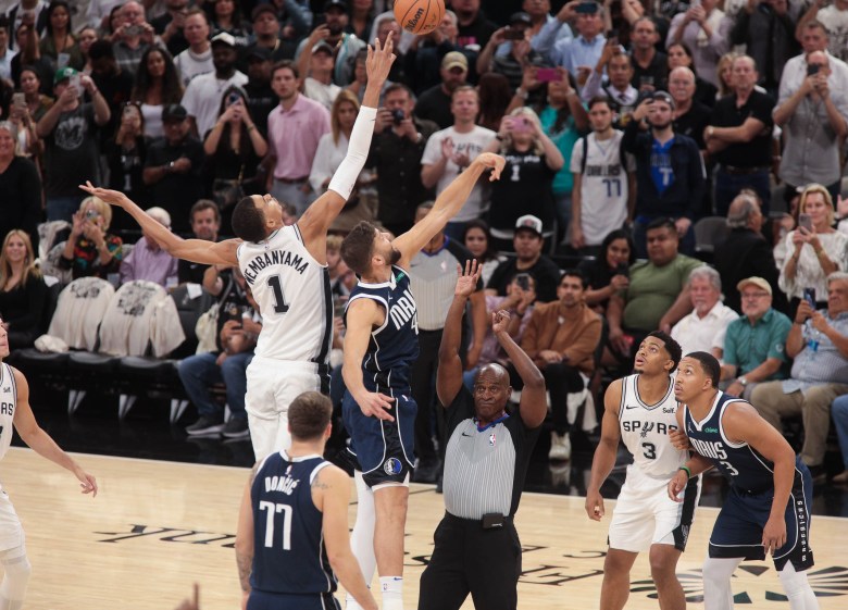 Rookie Victor Wembanyama, the San Antonio Spur's first overall draft selection from France plays in his first regular season NBA game against the Dallas Mavericks at the Frost Bank Center.