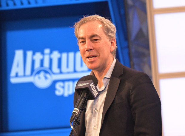 Kevin Demoff, President of Team & Media Operations for Kroenke Sports and Entertainment, speaks during a press conference at Ball Arena in Denver on Feb. 4, 2025. (Photo by RJ Sangosti/The Denver Post)
