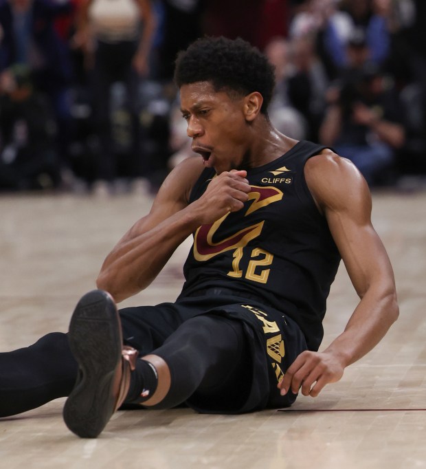 DeAndre Hunter reacts May 13 against the Pacers. (Tim Phillis - for The News-Herald)