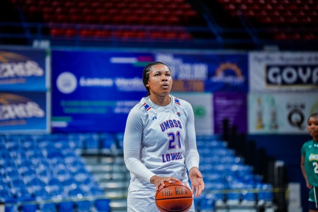 Toronto native Nia Chima gets ready to shoot a foul shot last winter for the UMass Lowell women's basketball team. (UML Athletics photo)