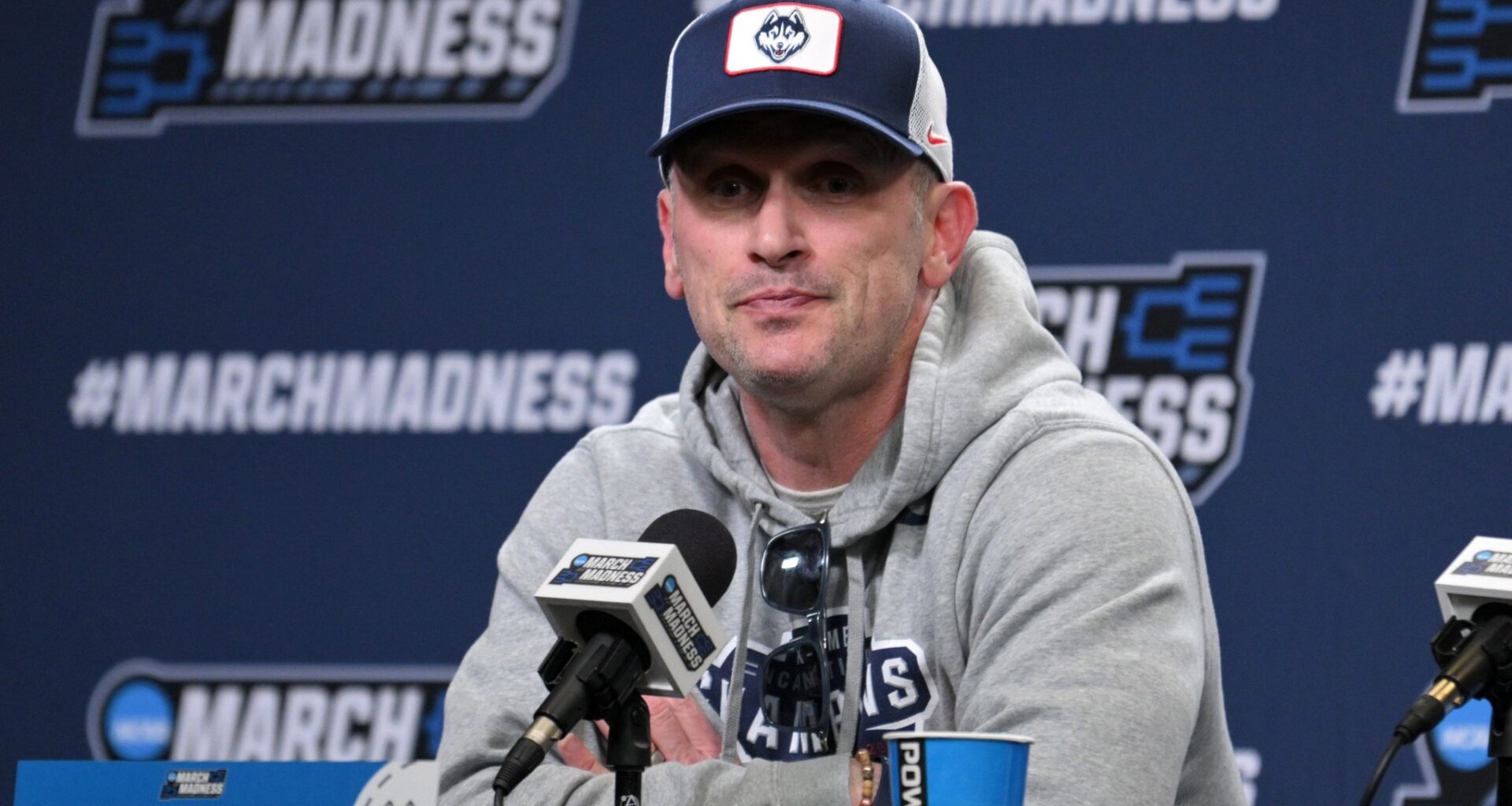 Mar 20, 2025; Raleigh, NC, USA; UConn basketball head coach Dan Hurley during the NCAA pre tournament press conference at Lenovo Center. Mandatory Credit: Zachary Taft-Imagn Images