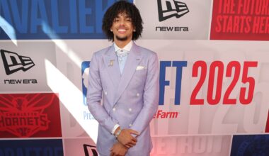Jun 25, 2025; Brooklyn, NY, USA; Asa Newell arrives before the first round of the 2025 NBA Draft at Barclays Center. Mandatory Credit: Brad Penner-Imagn Images