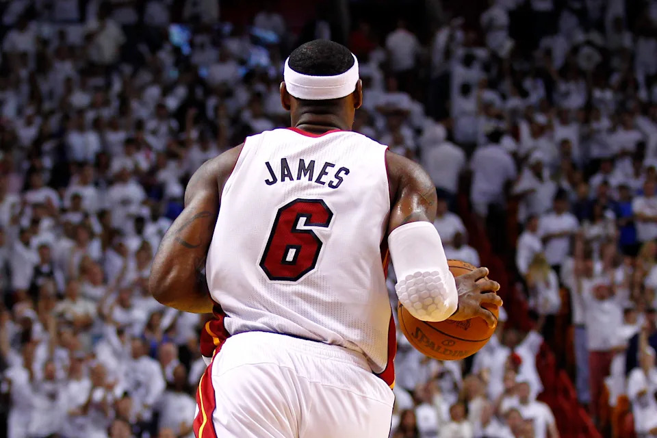 MIAMI, FL - JUNE 17: LeBron James #6 of the Miami Heat brings the ball up court against the Oklahoma City Thunder in Game Three of the 2012 NBA Finals on June 17, 2012 at American Airlines Arena in Miami, Florida. NOTE TO USER: User expressly acknowledges and agrees that, by downloading and or using this photograph, User is consenting to the terms and conditions of the Getty Images License Agreement. (Photo by Mike Ehrmann/Getty Images)
