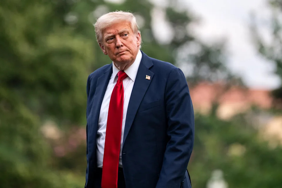 US President Donald Trump walks on the South Lawn of the White House after arriving on Marine One in Washington, DC, US, on Sunday, July 13, 2025. Trump said the US will send more Patriot air-defense batteries to Ukraine, which Kyiv has said it needs to protect itself from Russian airstrikes. Photographer: Bonnie Cash/UPI/Bloomberg via Getty ImagesBloomberg/Getty Images