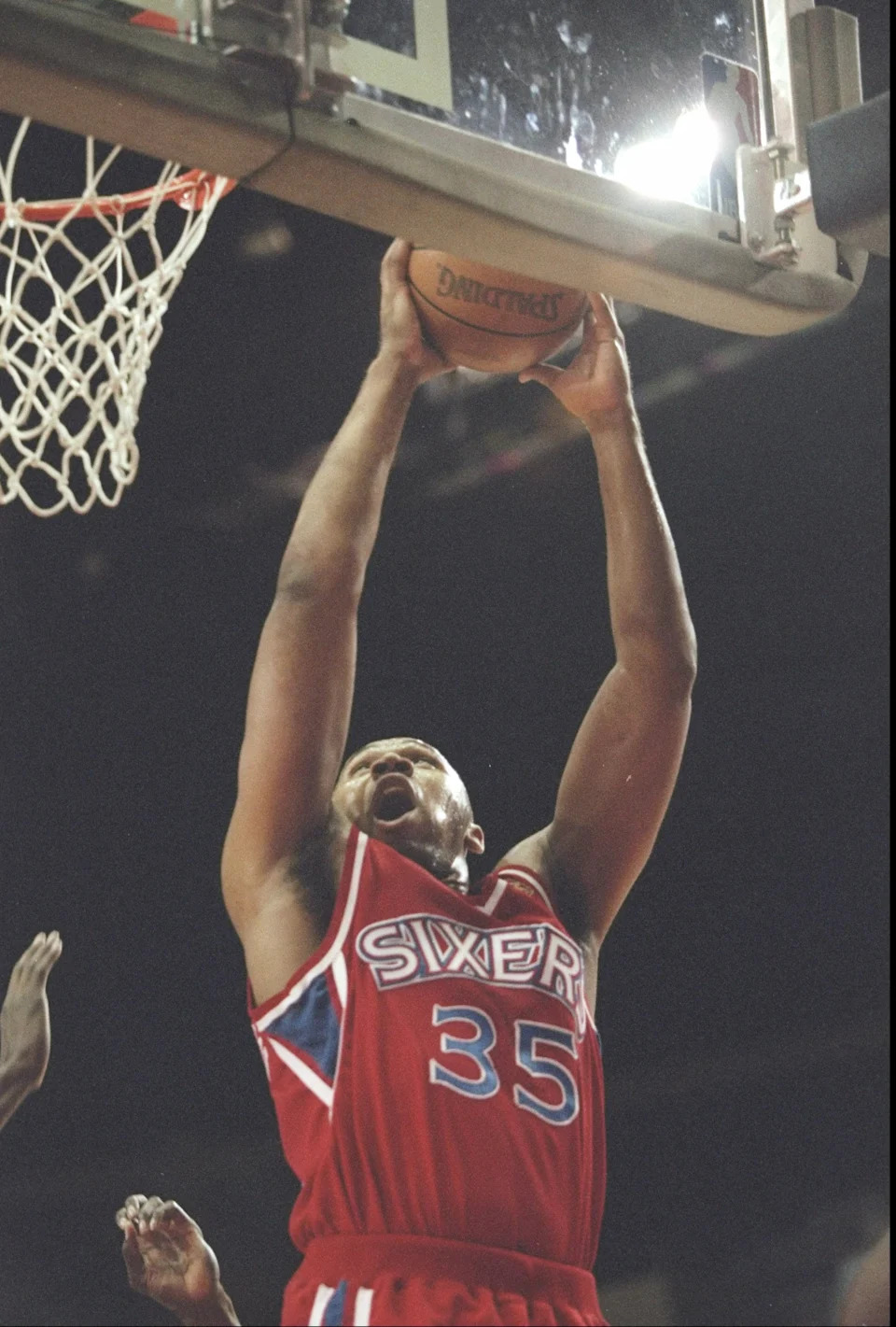 25 Feb 1997: Forward Clarence Weatherspoon of the Philadelphia 76ers jumps for the ball during a game against the Los Angeles Clippers at the Los Angeles Sports Arena in Los Angeles, California. The Clippers won the game 98-93. Mandatory Credit: Jason Wise /Allsport