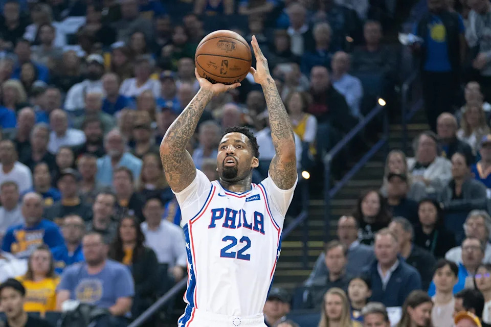 January 31, 2019; Oakland, CA, USA; Philadelphia 76ers forward Wilson Chandler (22) shoots the basketball during the first quarter against the Golden State Warriors at Oracle Arena. The 76ers defeated the Warriors 113-104. Mandatory Credit: Kyle Terada-USA TODAY Sports