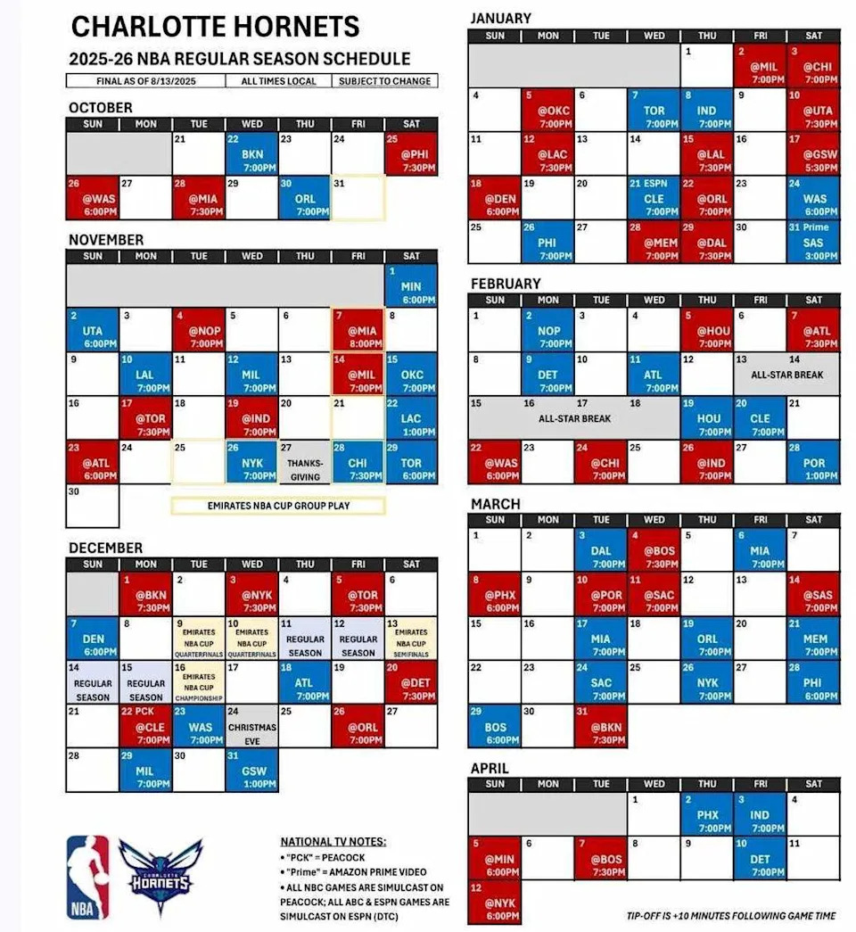 Charlotte Hornets 2025-26 composite schedule