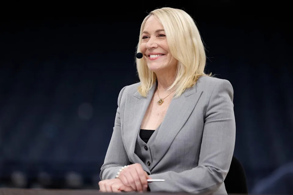 Doris Burke smiles after the game between the Indiana Pacers and the Oklahoma City Thunder during Game 1 of the 2025 NBA Finals on June 5, 2025 at Paycom Center in Oklahoma City, Oklahoma. NBAE via Getty Images