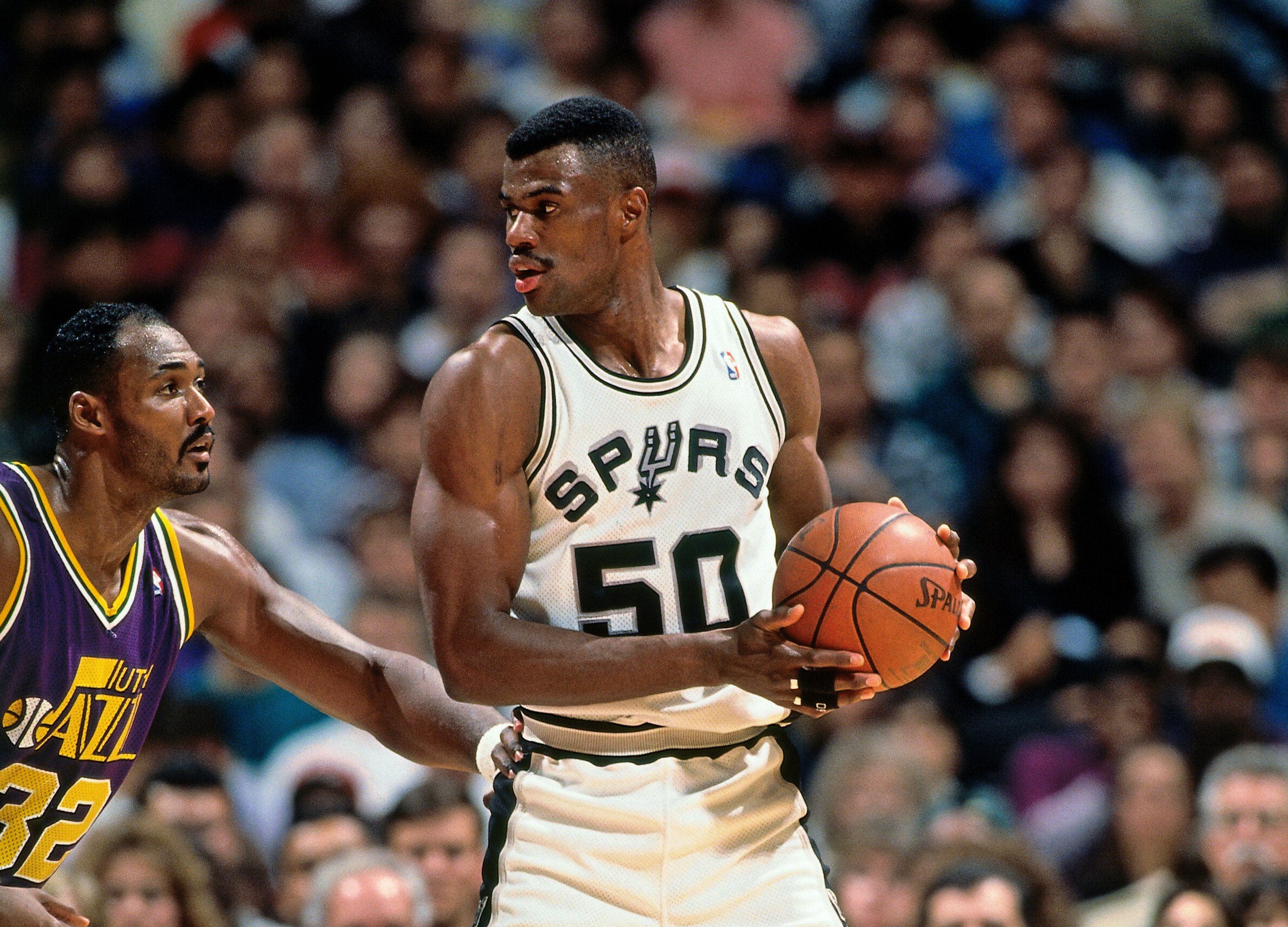 David Robinson posting up on Karl Malone