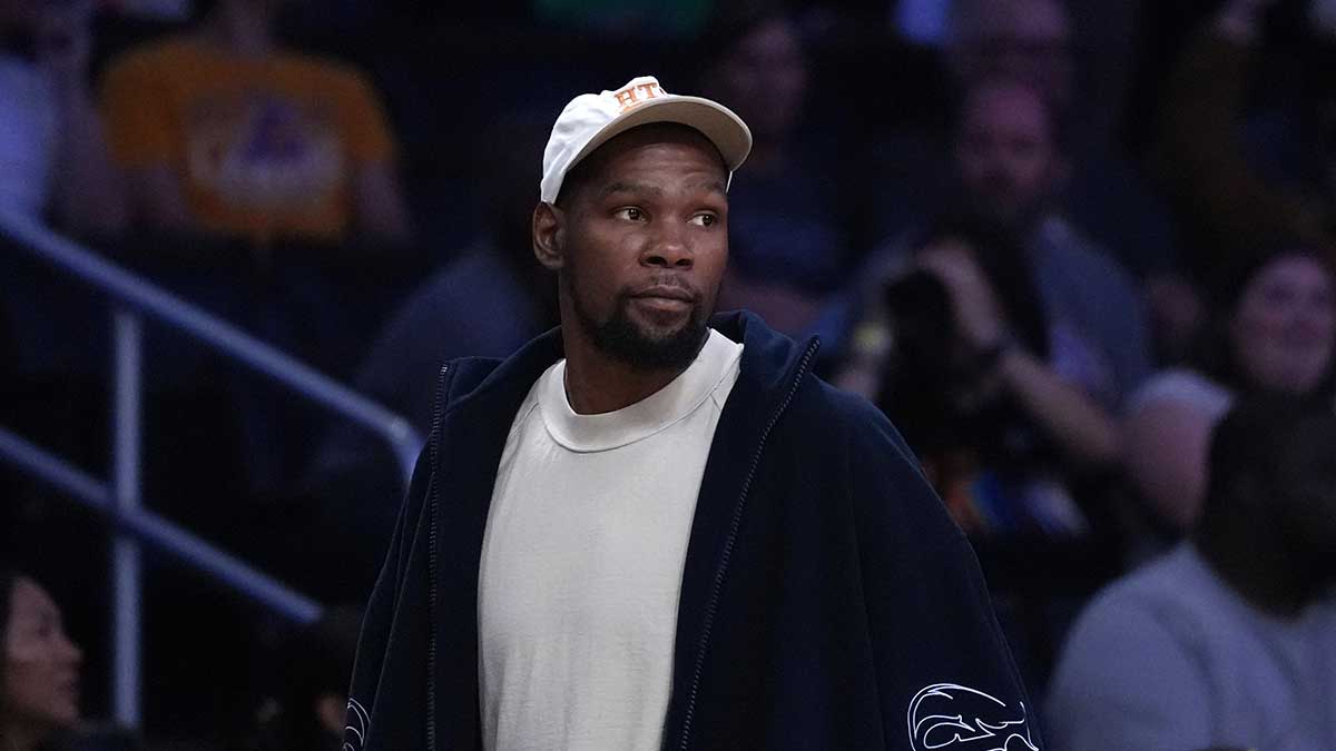 Kevin Durant attends a WNBA game between the Atlanta Dream and LA Sparks at Crypto.com Arena
