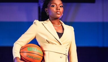 woman in a suit holding a basketball