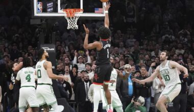 Thompson hits game-winning shot and scores 33 points as Rockets rally past Celtics 114-112