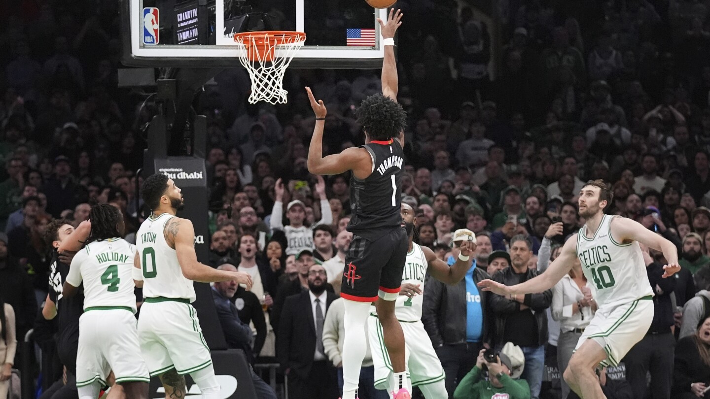 Thompson hits game-winning shot and scores 33 points as Rockets rally past Celtics 114-112