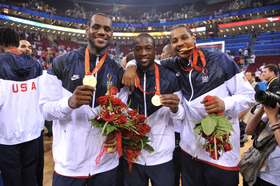 James (L), Wade (C) and Anthony (R) were all part of the 2008 USA Men's National Team that won Olympic gold in Beijing