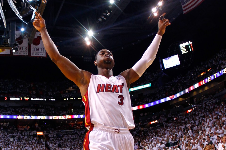 Dwyane Wade of the Miami Heat celebrates during an NBA game.