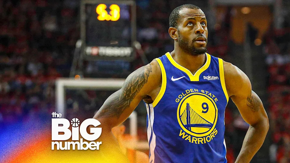 HOUSTON, TX - MAY 04: Andre Iguodala #9 of the Golden State Warriors reacts after a foul in the first quarter during Game Three of the Second Round of the 2019 NBA Western Conference Playoffs against the Houston Rockets at Toyota Center on May 4, 2019 in Houston, Texas. NOTE TO USER: User expressly acknowledges and agrees that, by downloading and or using this photograph, User is consenting to the terms and conditions of the Getty Images License Agreement. (Photo by Tim Warner/Getty Images)