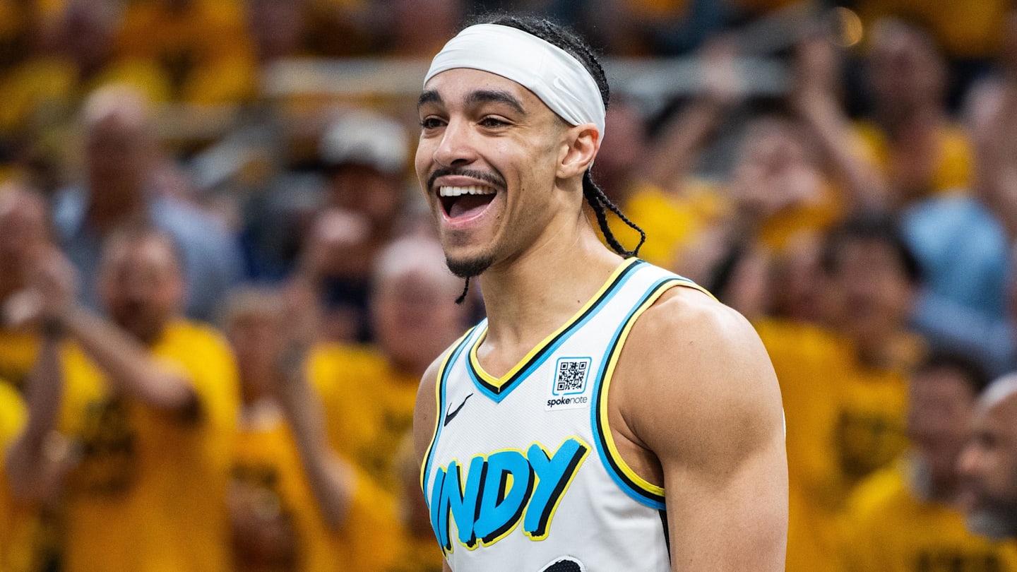 Indiana Pacers guard Andrew Nembhard (2) celebrates a made basket during game five of the first round of the 2024 NBA Playoffs against the Milwaukee Bucks at Gainbridge Fieldhouse.