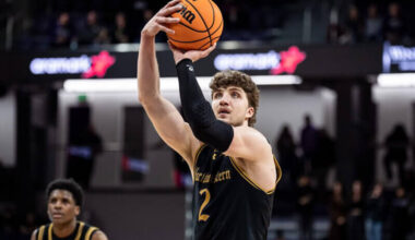Northwestern guard Nick Martinelli attempts a free throw.