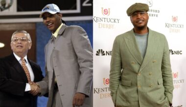 USA forward Carmelo Anthony (15) high fives teammates against Sweden during the men's basketball semifinal match