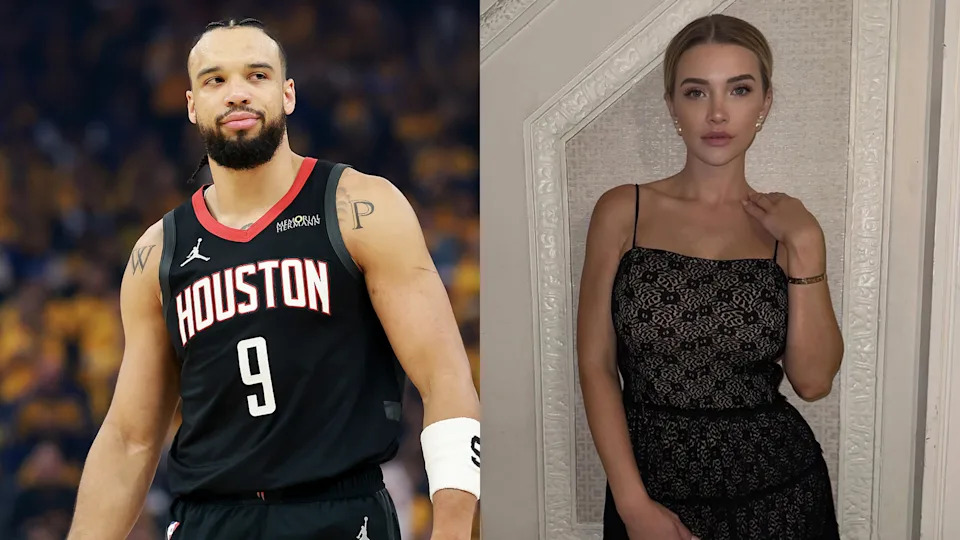 Dillon Brooks alongside a screenshot of his ex-girlfriend Heather Andrews.