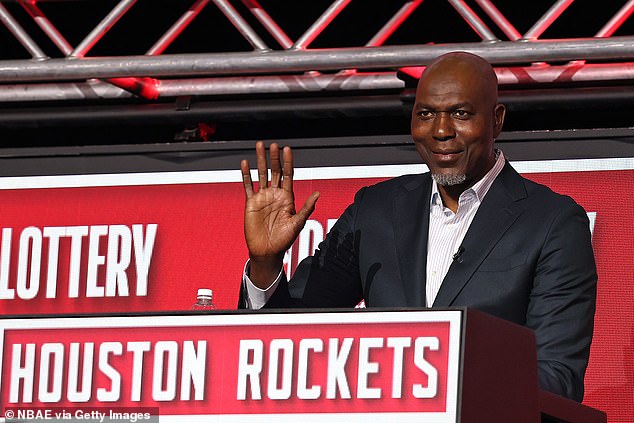 The most recognizable player in Houston Rockets history, Hakeem Olajuwon, is seen at the 2025 NBA Draft lottery. These days he mentors young players at his ranch outside Houston