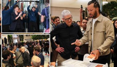 Tim Cook, Jalen Brunson make NYC appearance at Apple store as iPhone 17 goes on sale