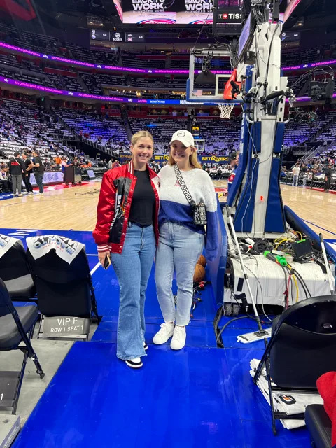 Alexandra and Samantha Simmerson at Little Caesars Arena in Detroit.