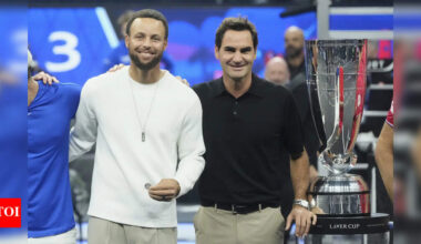 NBA pro Stephen Curry joins tennis legend Roger Federer at Laver Cup coin toss, stuns fans with epic crossover moment | NBA News